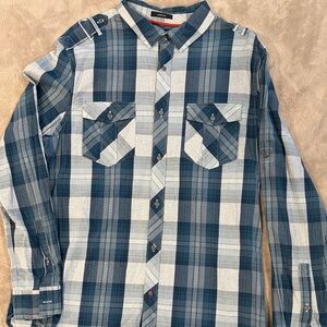 Rock & Republic Blue and White Plaid Button-Down Shirt